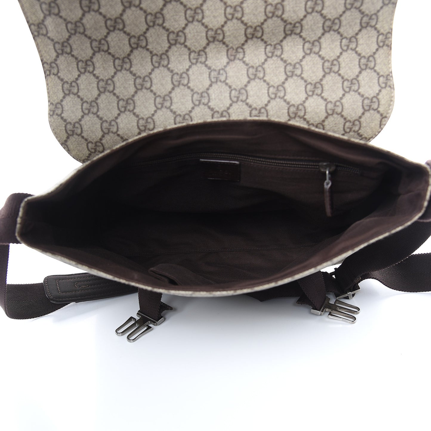 GG Plus Monogram Large Double Buckle Flap Messenger Bag Beige Dark Brown