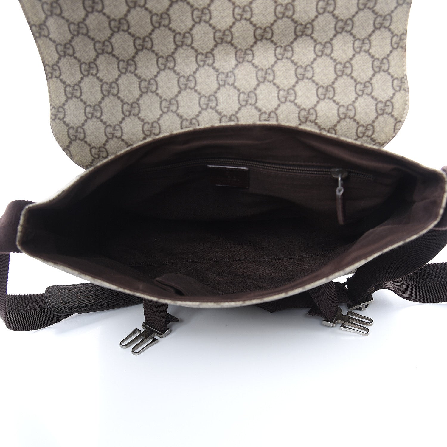 Gucci GG Plus Monogram Large Double Buckle Flap Messenger Bag Beige Dark Brown 5 of 9