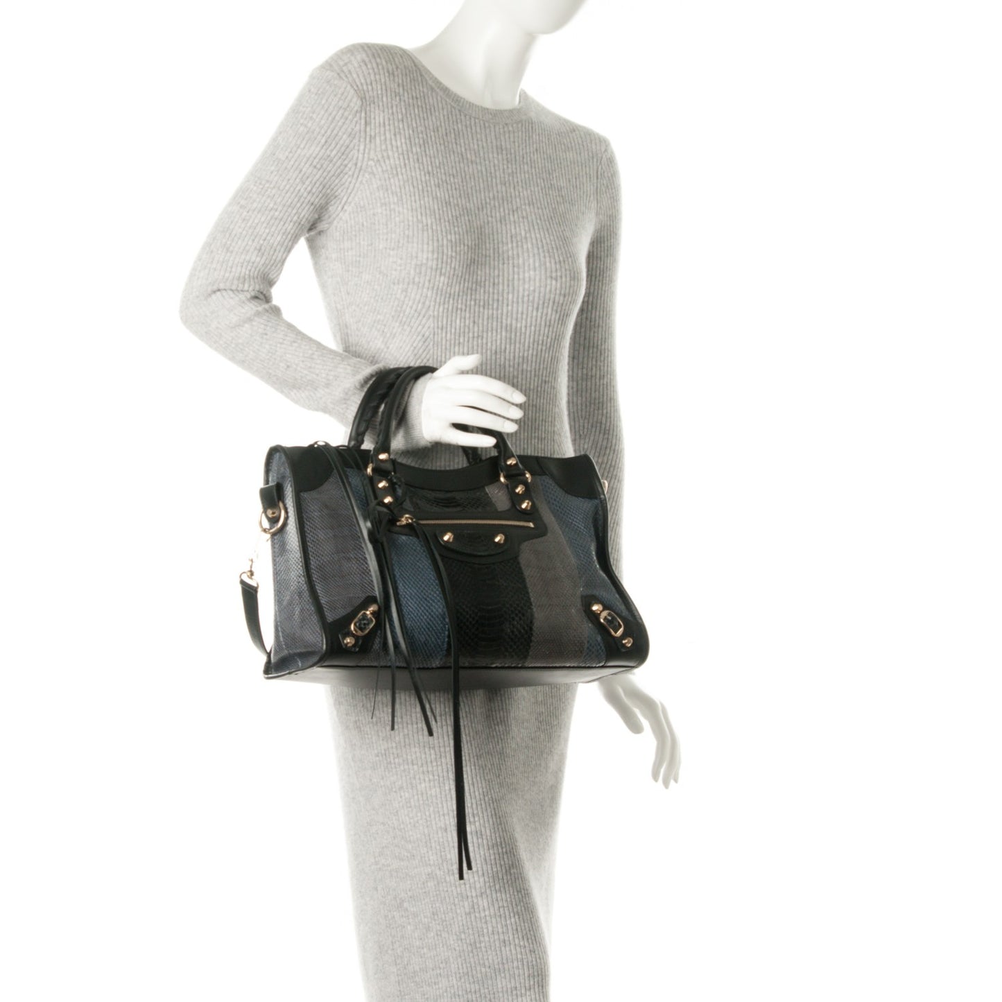Snakeskin Calfskin Classic Silver Hardware City Bleu Black