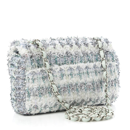 Chanel Tweed Quilted Mini Rectangular Flap Light Green Silver White 3 of 10