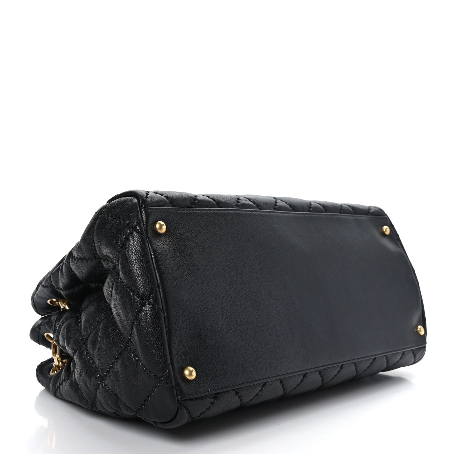 Calfskin Stitched Large Retro Chain Tote Black