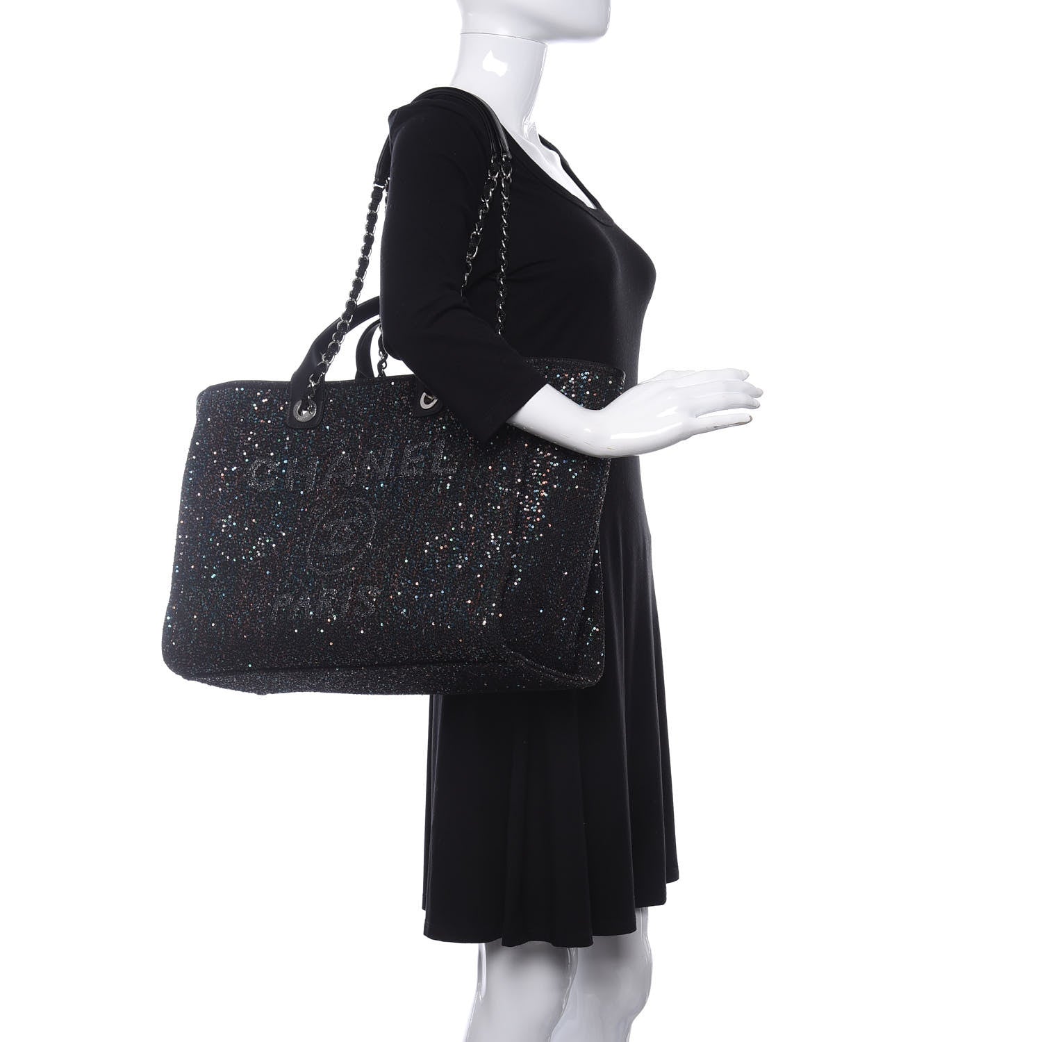 Chanel Calfskin Sequin Medium Deauville Tote Black 2 of 10