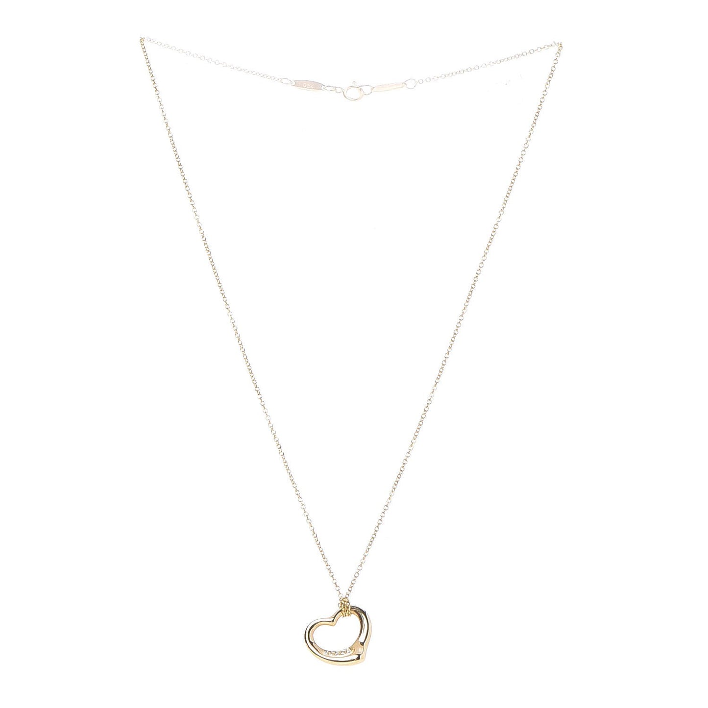 18K Yellow Gold Diamond 16mm Elsa Peretti Open Heart Pendant Necklace