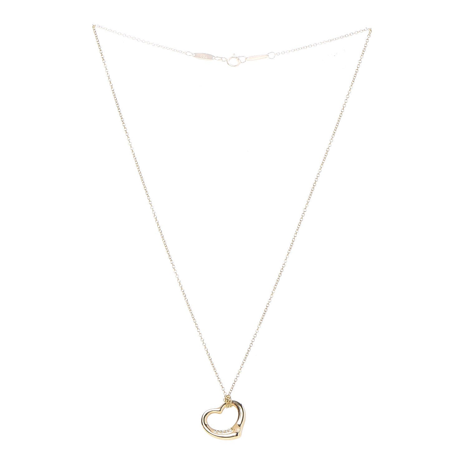Tiffany 18K Yellow Gold Diamond 16mm Elsa Peretti Open Heart Pendant Necklace 3 of 9