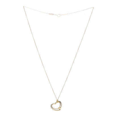 Tiffany 18K Yellow Gold Diamond 16mm Elsa Peretti Open Heart Pendant Necklace 3 of 9