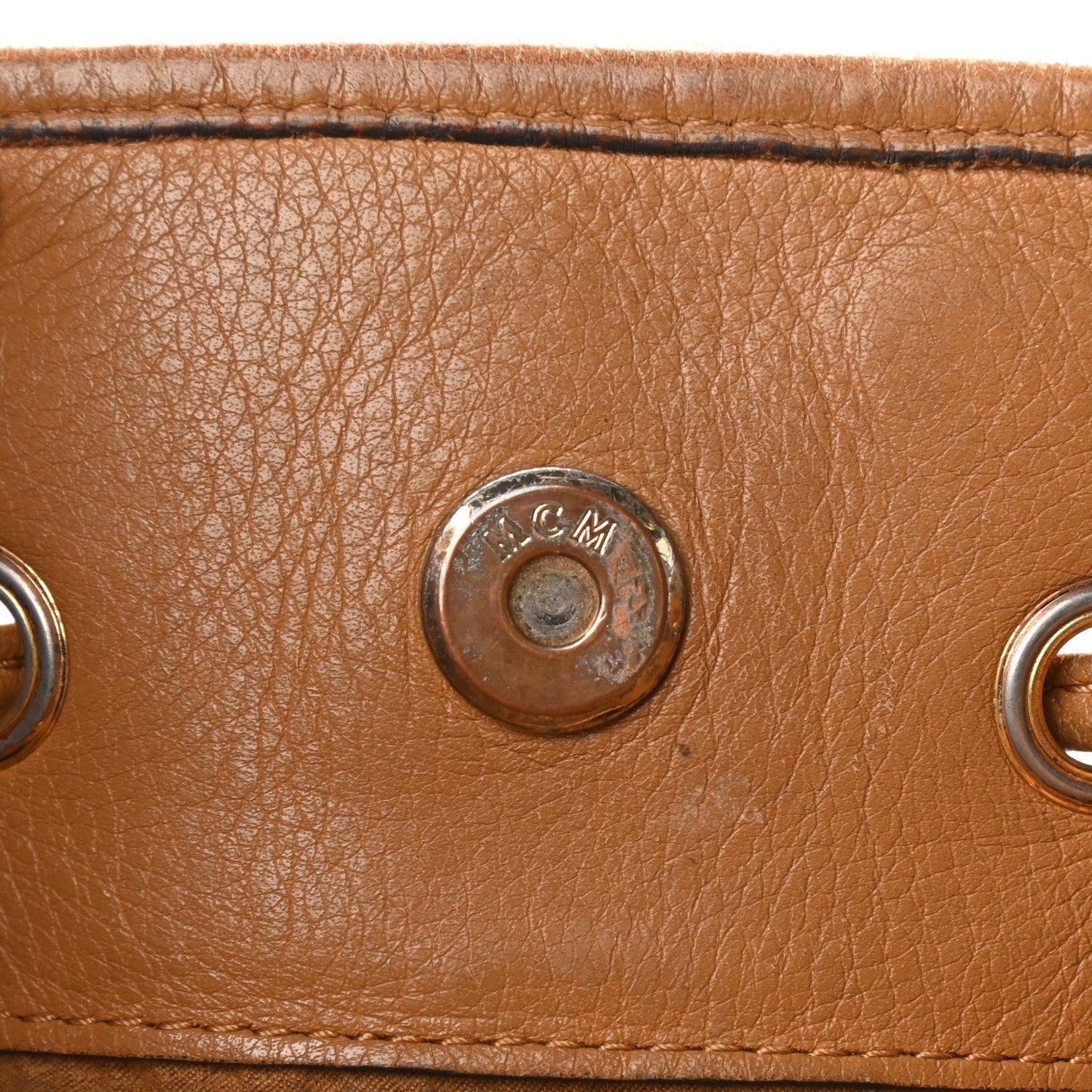 MCM Visetos Studded Medium Drawstring Shopper Cognac 13 of 21