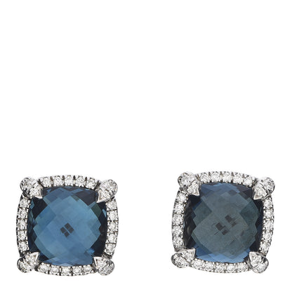 David Yurman Sterling Silver Hampton Blue Topaz Diamond 9mm Chatelaine Bezel Stud Earrings 1 of 4