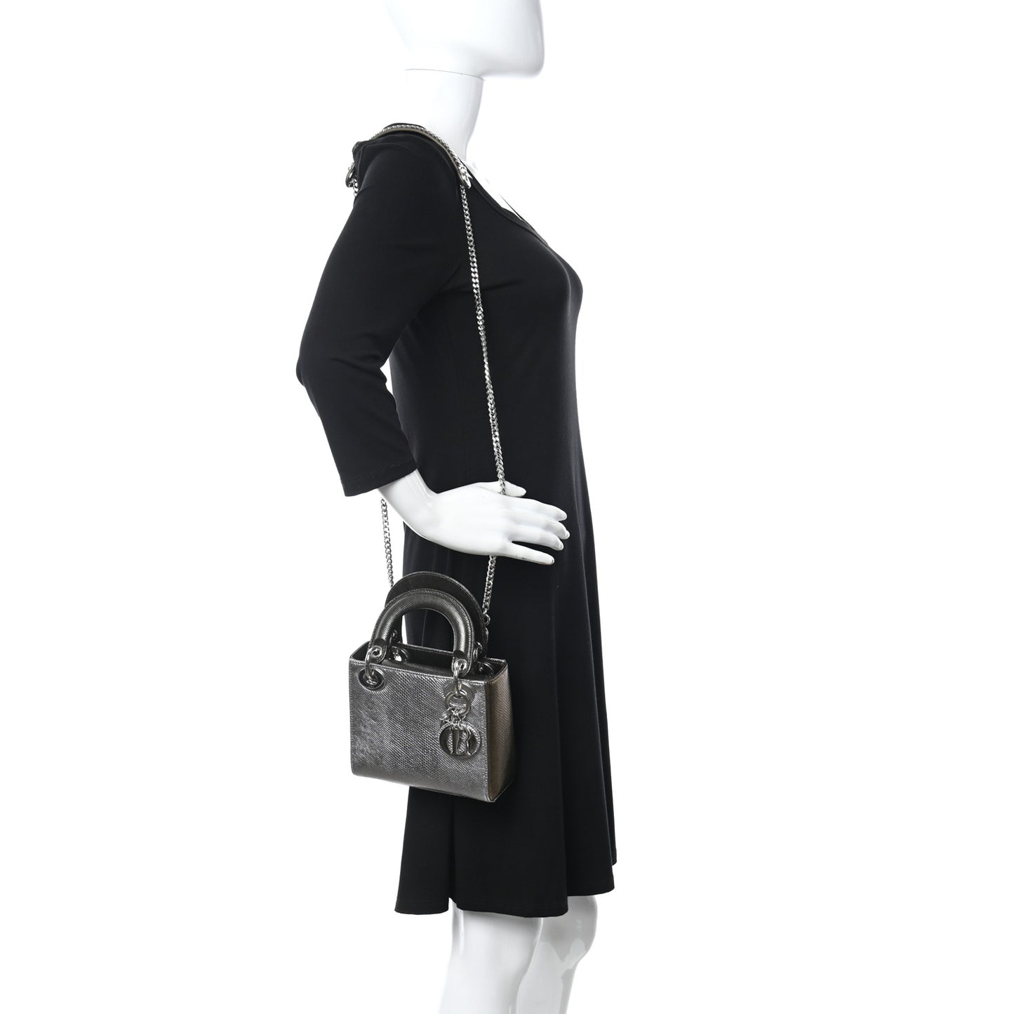 Metallic Karung Mini Lady Dior Silver Bronze