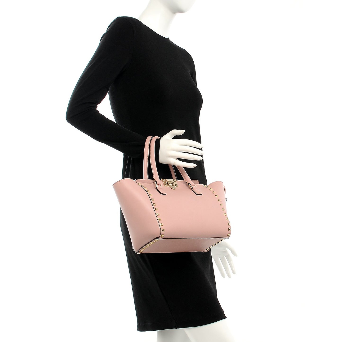 Vitello Small Rockstud Double Handle Tote Pink