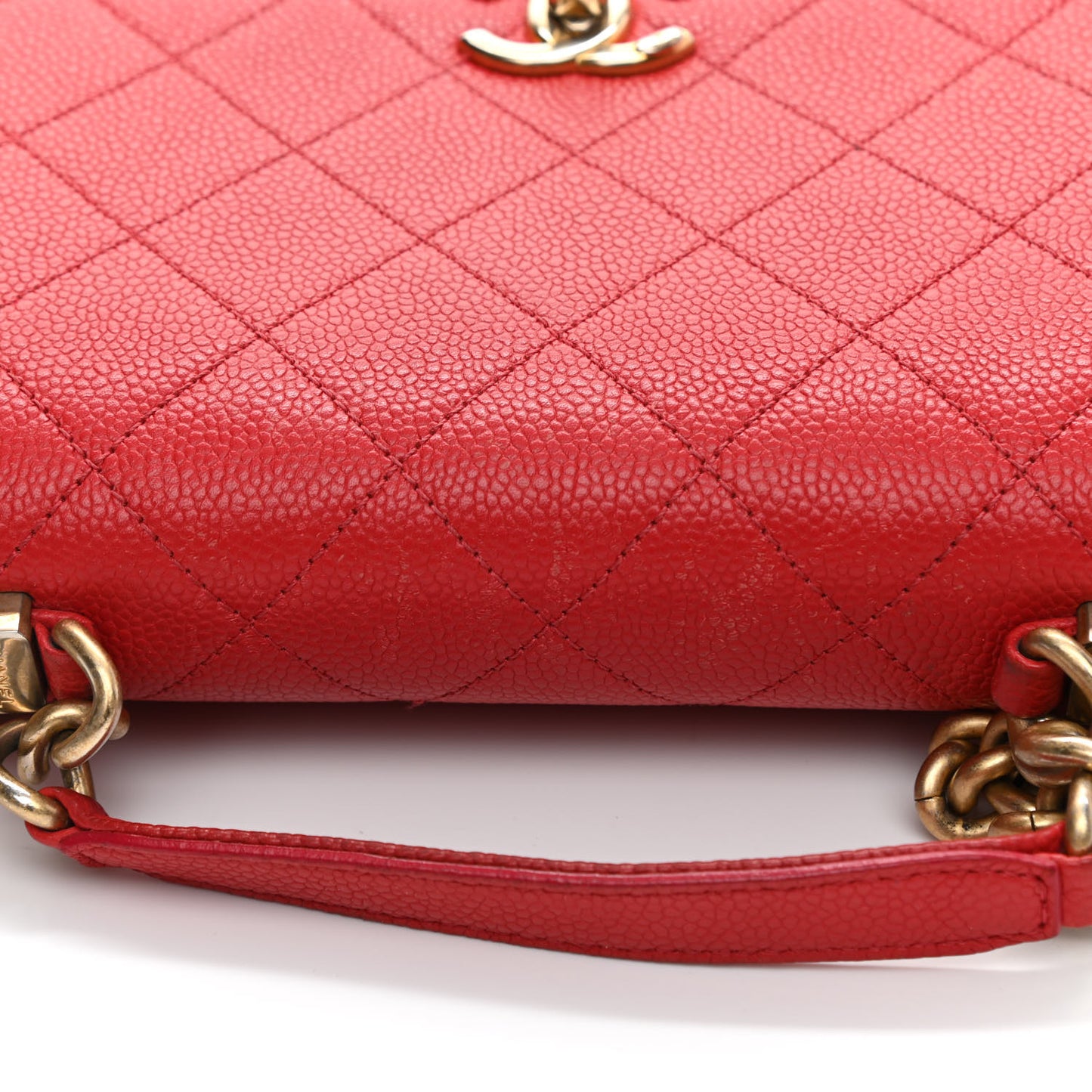 Grained Calfskin Small Stitched Flap Red