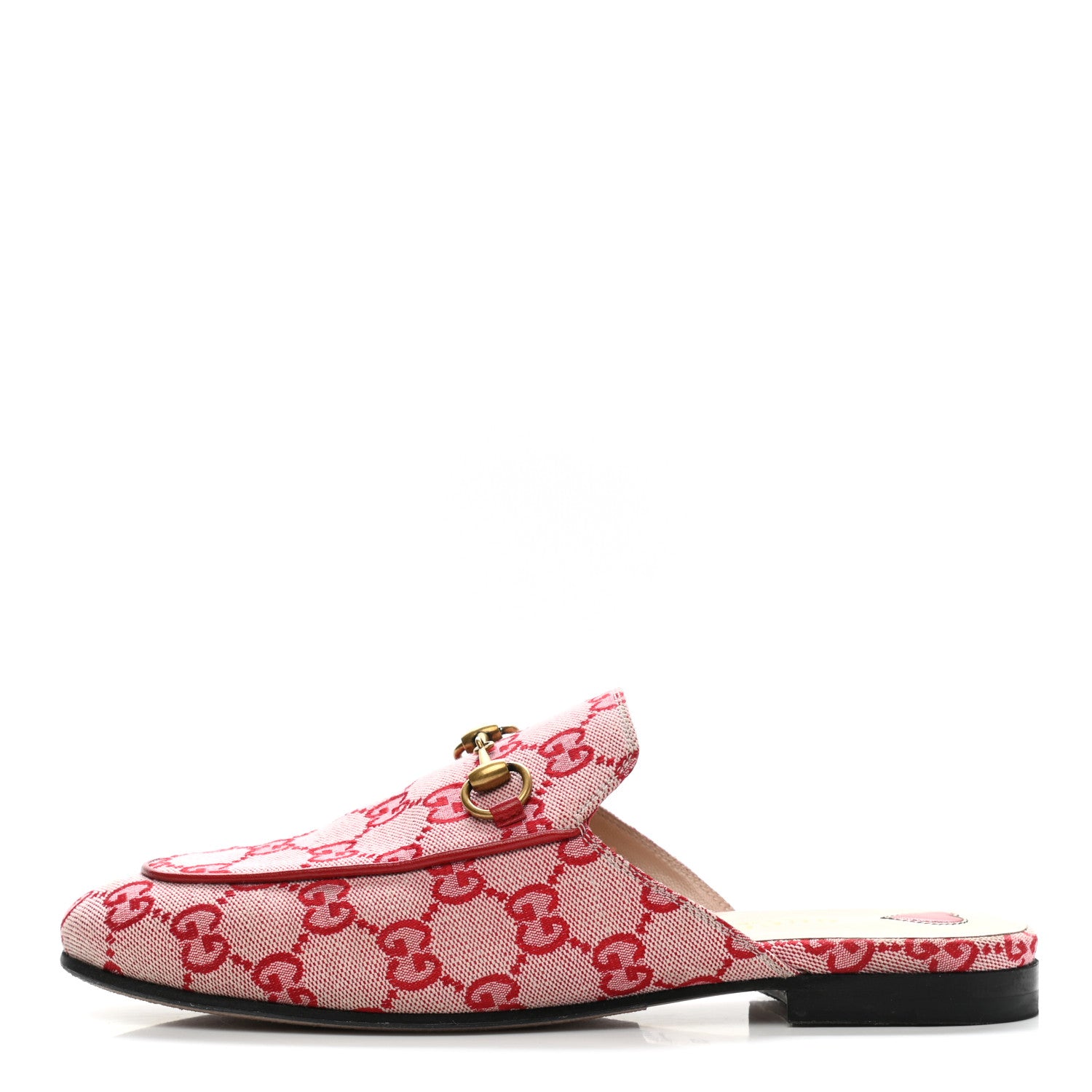 Gucci Canvas GG Monogram Horsebit Womens Princetown Slippers 37 Gardenia Hibiscus Red 1 of 11