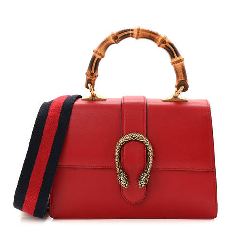 Dollar Calfskin Crystal Web Medium Dionysus Bamboo Top Handle Bag Hibiscus Red Black Diamond