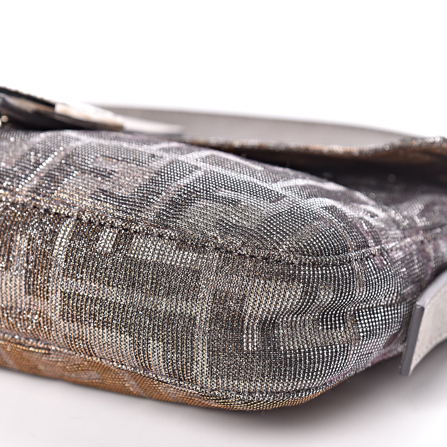 Fendi Metallic Lurex Zucca Vitello Baguette Oro Argento 10 of 10