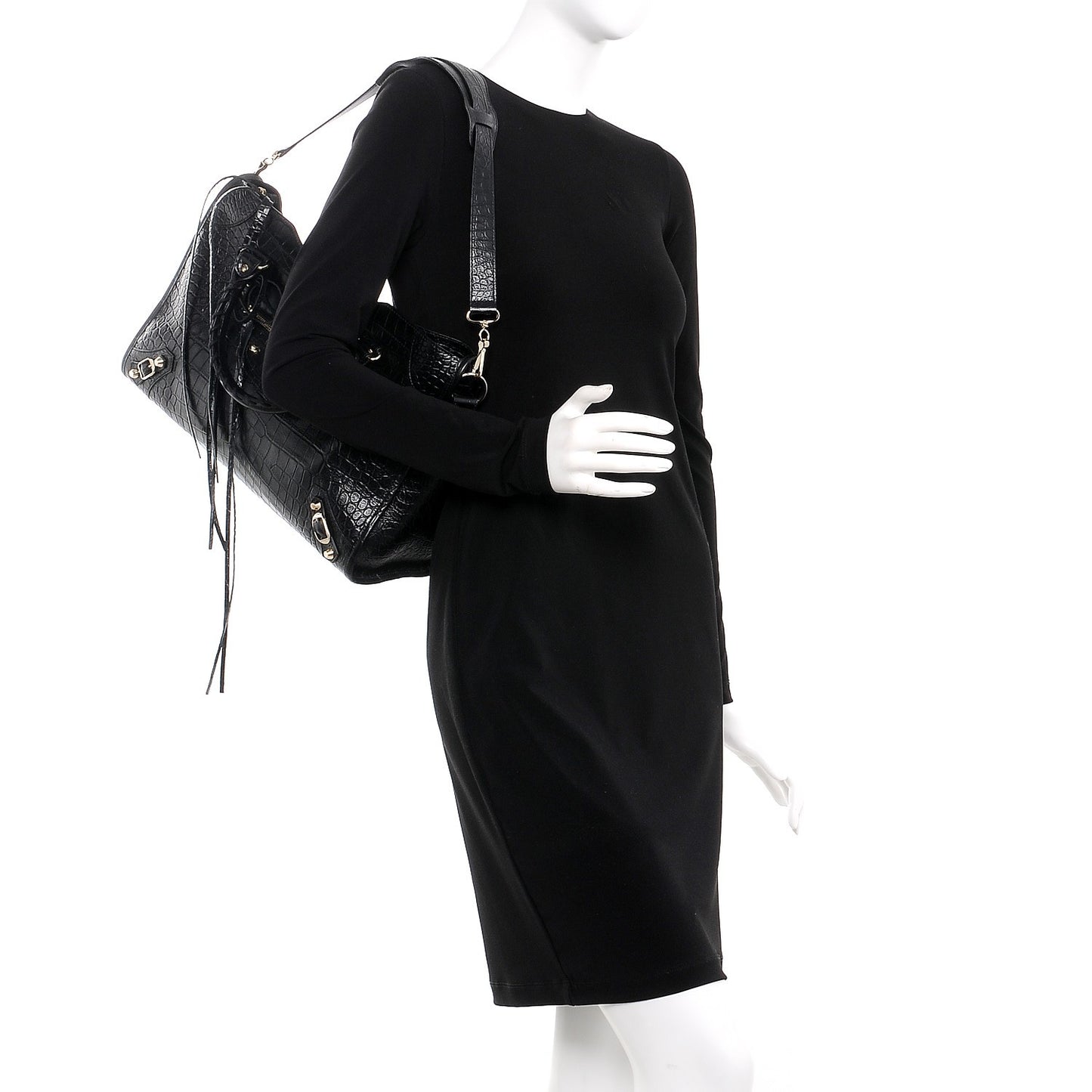 Calfskin Crocodile Embossed Classic Hardware City Black