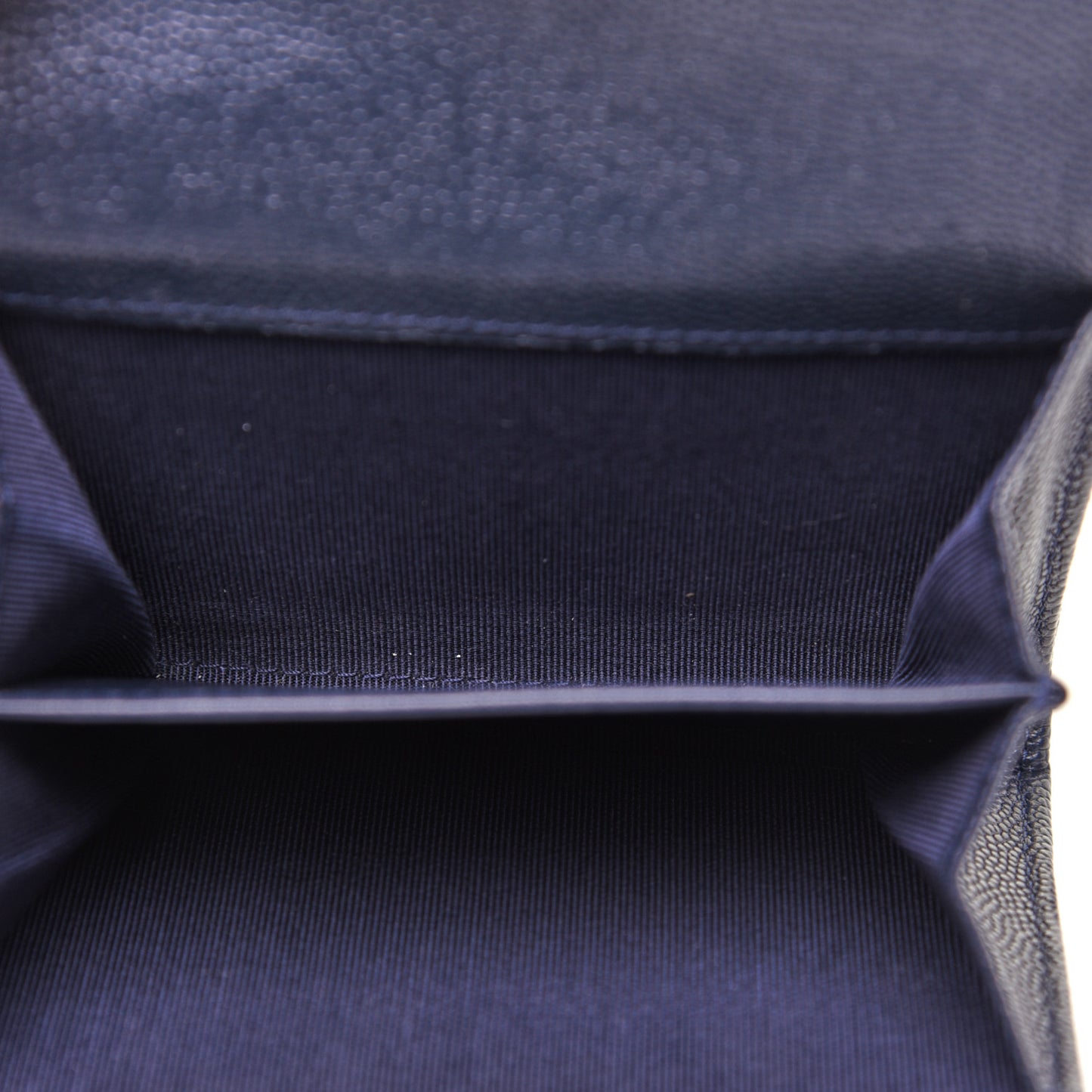 Caviar Quilted Flap Card Holder Wallet Navy Blue