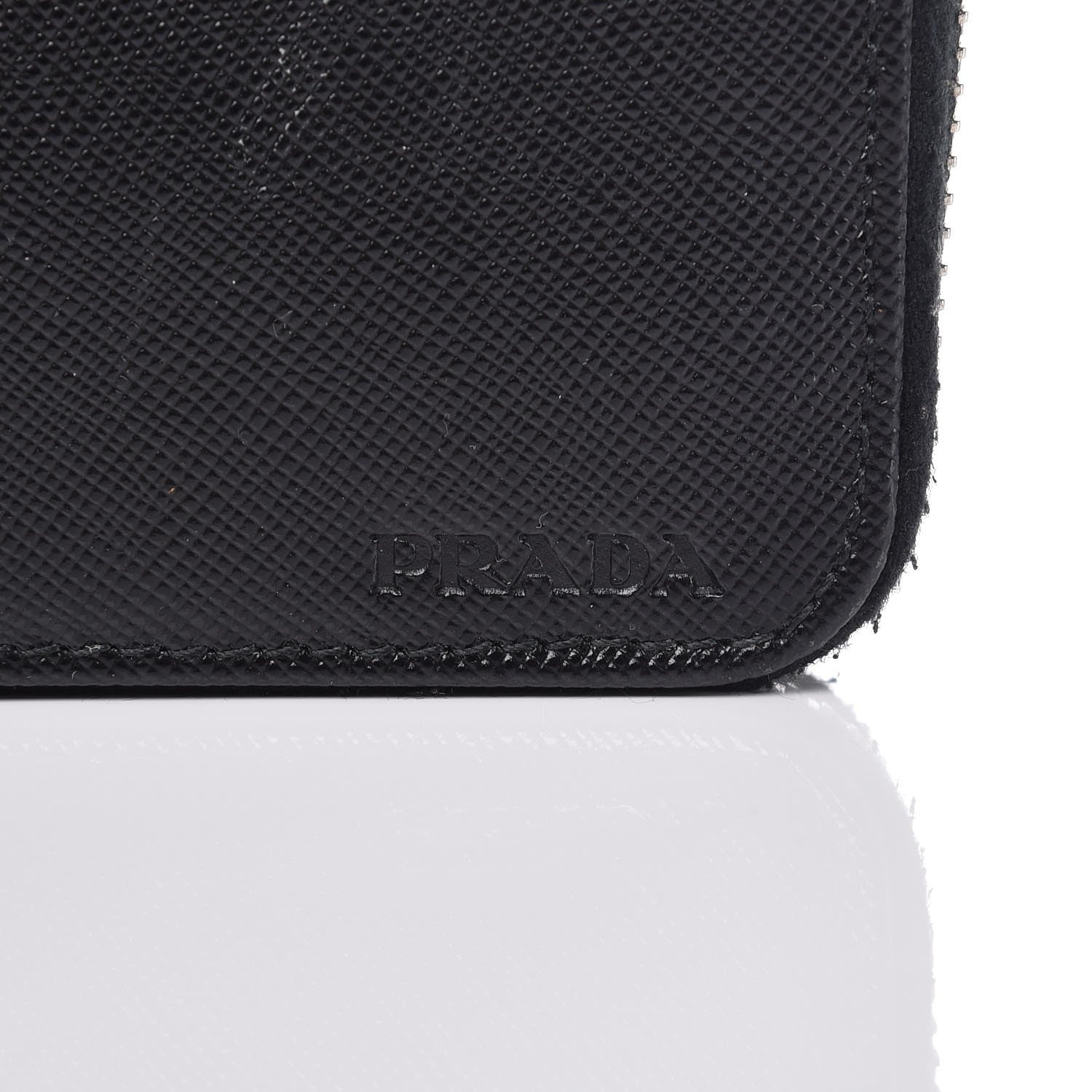 Prada Saffiano Zip Around Portfolio Wallet Black 6 of 10