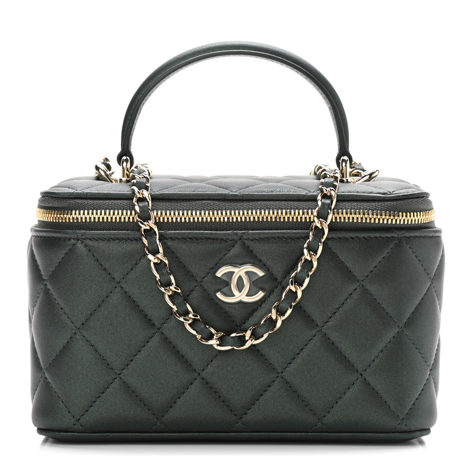 Chanel Iridescent Lambskin Quilted Small Top Handle Vanity Case With Chain Green 1 of 11