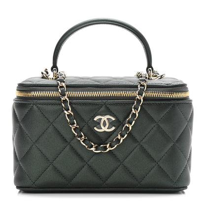 Chanel Iridescent Lambskin Quilted Small Top Handle Vanity Case With Chain Green 1 of 11