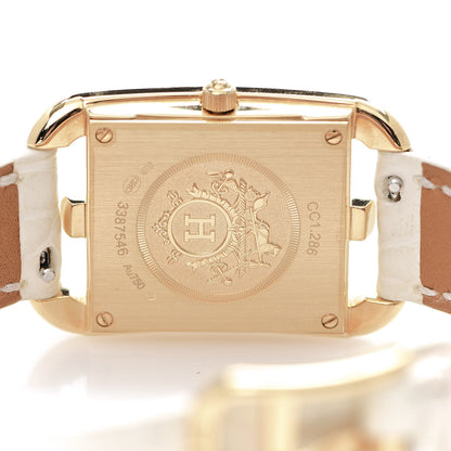 Hermes 18K Yellow Gold Alligator Diamond Bezel Mother of Pearl 23mm Cape Cod Quartz Watch Blanc 5 of 8
