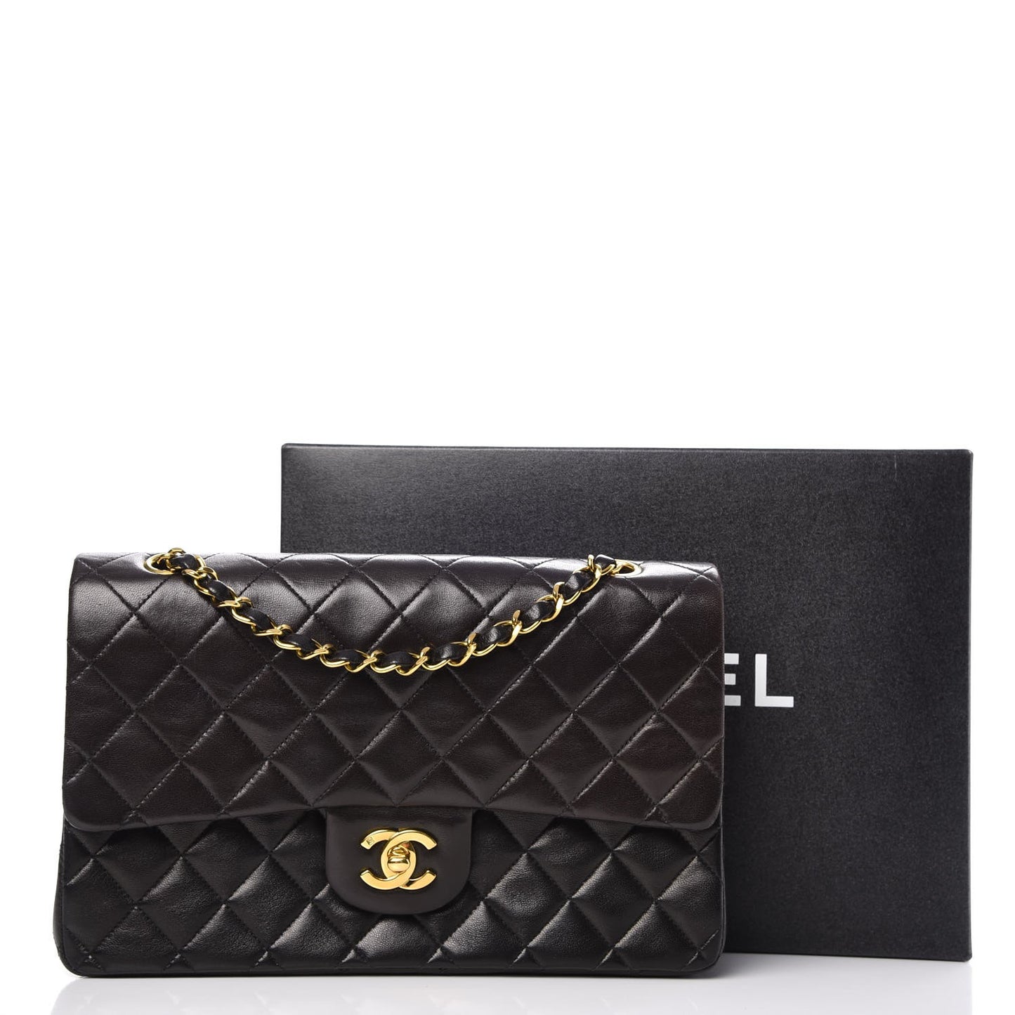 Lambskin Quilted Medium Double Flap Black