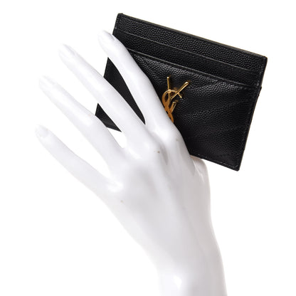 Saint Laurent Grain De Poudre Matelasse Chevron Monogram Credit Card Case Black 2 of 10