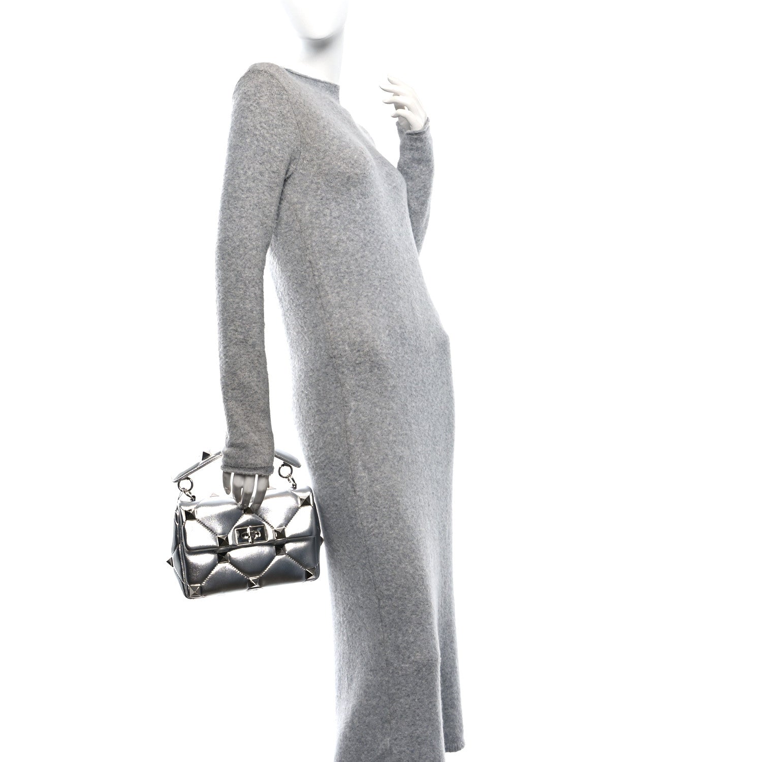 Valentino Garavani Nappa Medium Roman Stud Shoulder Bag Silver 2 of 9