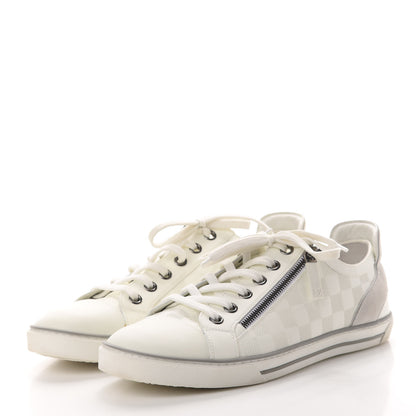 Louis Vuitton Calfskin Suede Damier Infini Mens Aventure Zip Up Sneaker 9 White 3 of 12