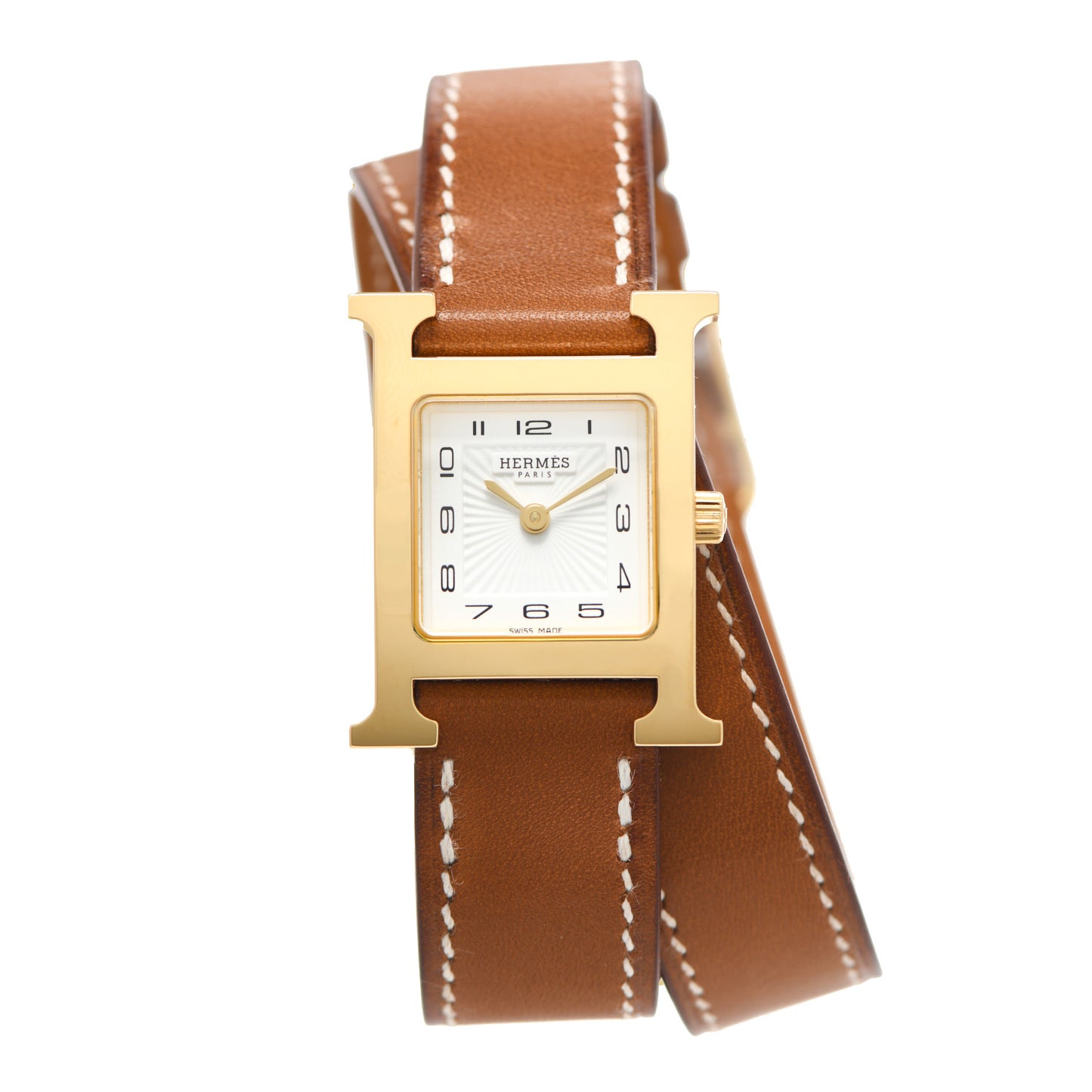 Stainless Steel Barenia 21mm Heure H Hour Double Tour Quartz Watch Fauve