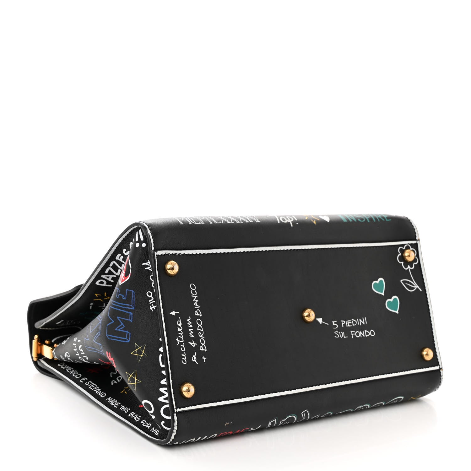 Dolce & Gabbana Calfskin Welcome Graffiti Printed Satchel Black 4 of 9