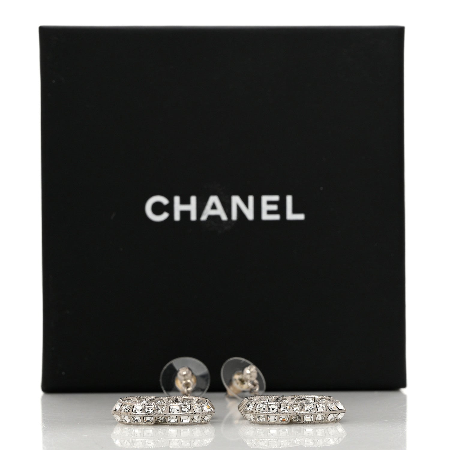 Chanel Baguette Crystal CC Drop Earrings Silver 6 of 6