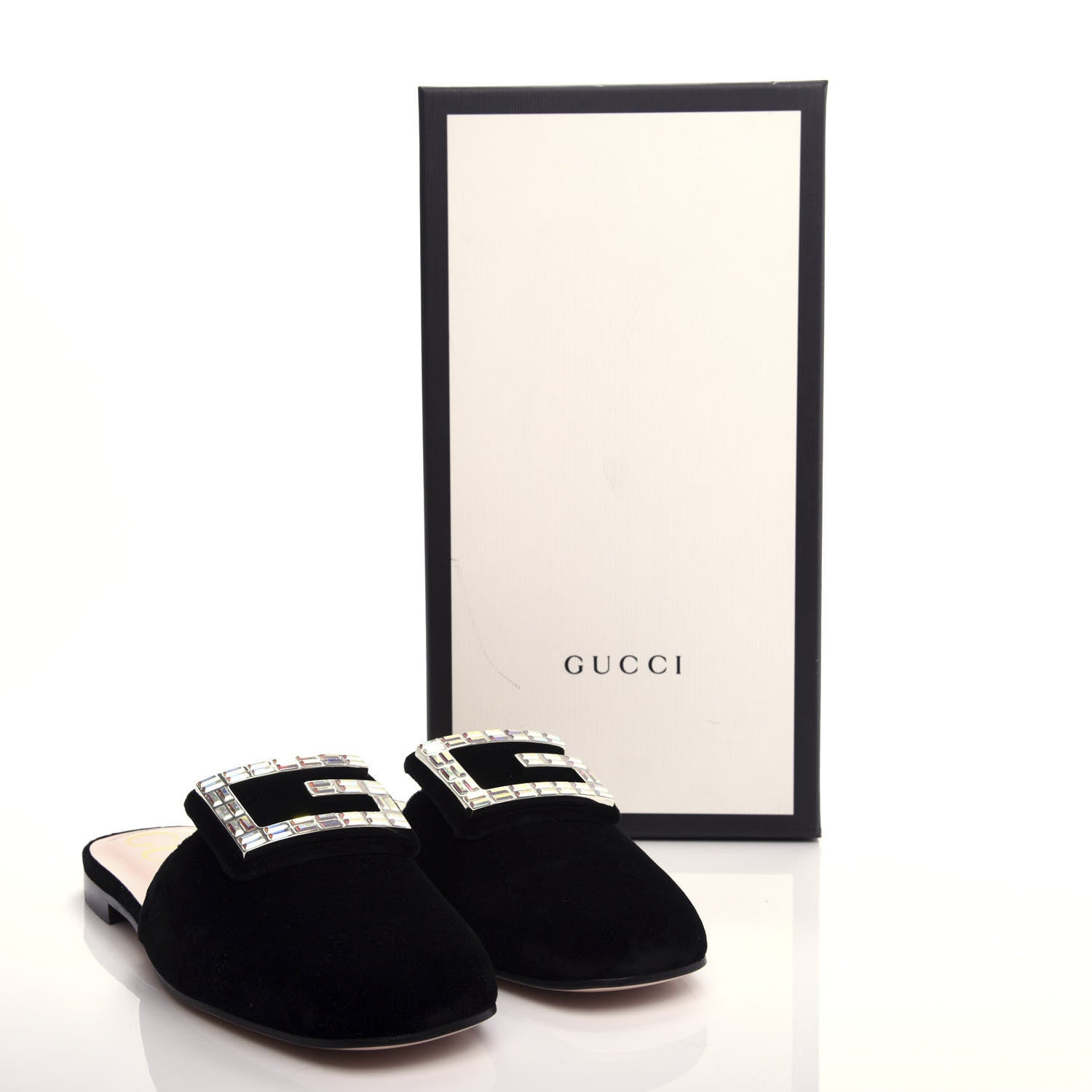 Gucci Velvet Crystal Square G Madelyn Slippers 37.5 Black 10 of 10