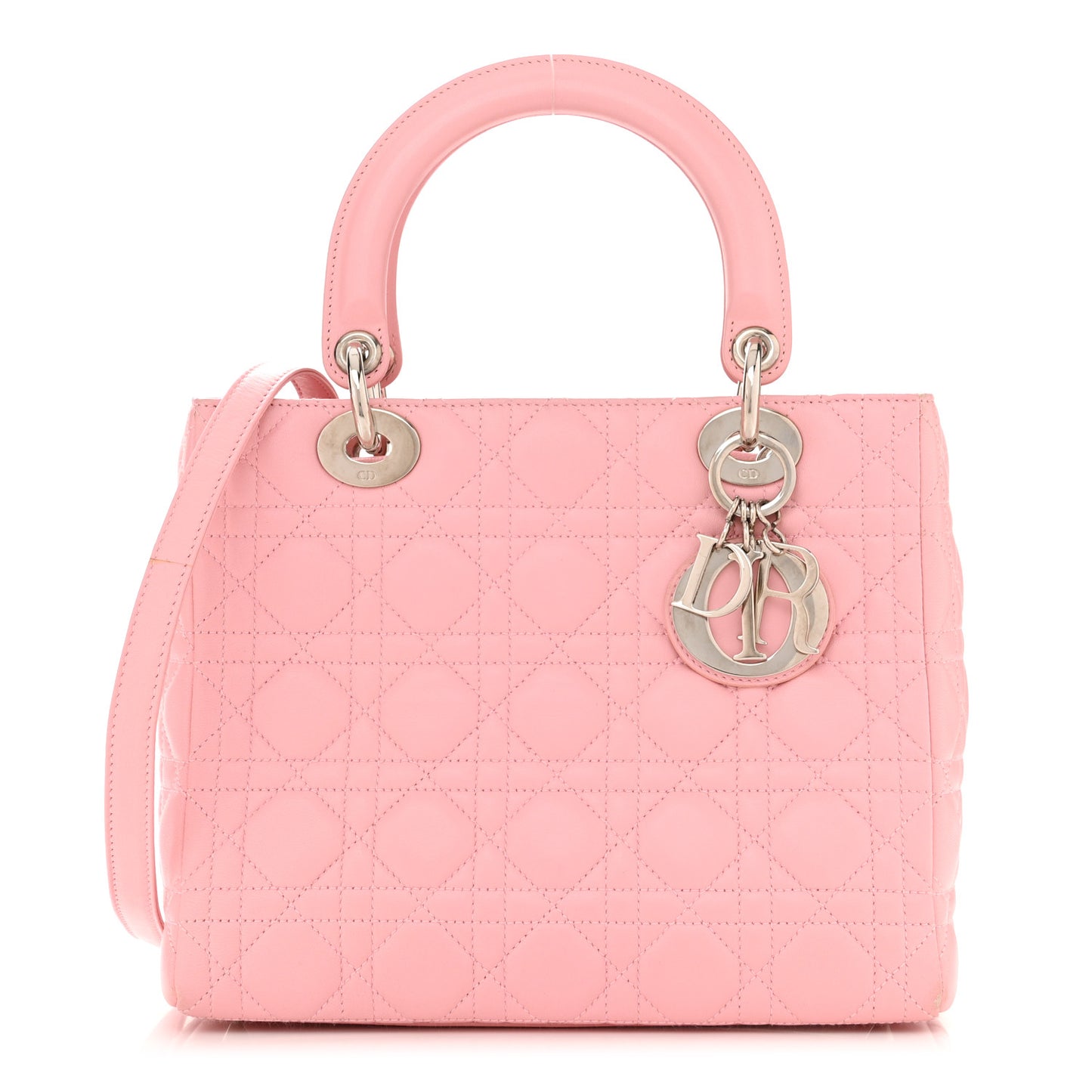 CHRISTIAN DIOR Lambskin Cannage Medium Lady Dior Pink