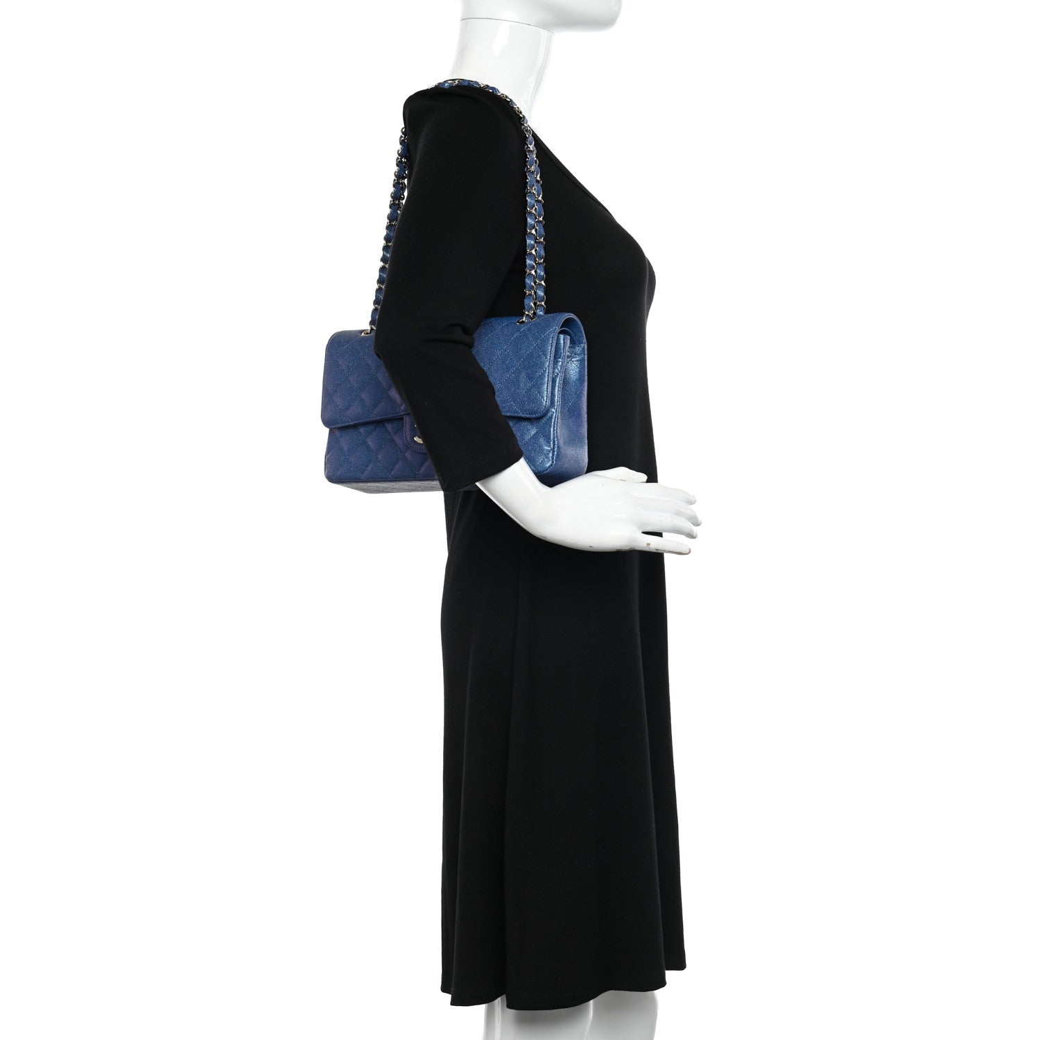 Chanel Iridescent Caviar Quilted Medium Double Flap Dark Blue 2 of 10