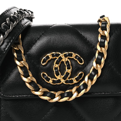 Chanel Lambskin Quilted Chanel 19 Flap Coin Purse With Chain Black 9 of 11