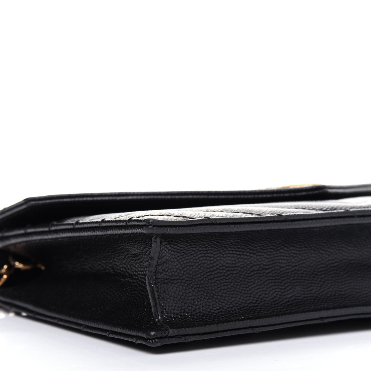 Grain De Poudre Matelasse Chevron Monogram Envelope Chain Wallet Black