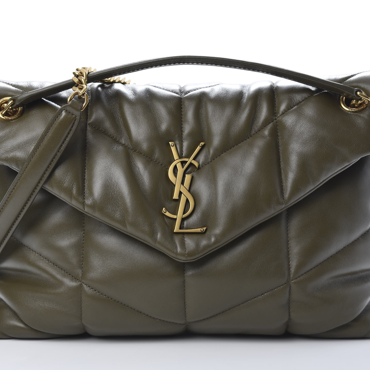 Saint Laurent Lambskin Quilted Medium Loulou Puffer Monogram Chain Satchel Seaweed 8 of 11