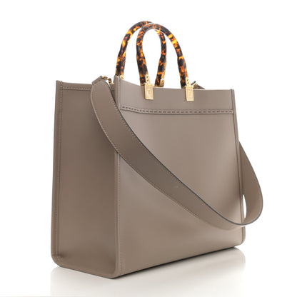 Fendi Vitello King Plexiglass Logo Embossed Medium Fendi Sunshine Shopper Tote Tortora 3 of 9