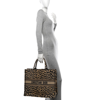 Christian Dior Canvas Mizza Embroidered Large Leopard Book Tote Beige 2 of 12