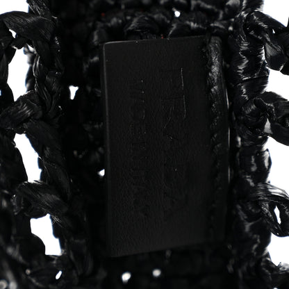 Prada Yarn Raffia Effect Crochet Logo Embroidered Tote Bag Black 6 of 10