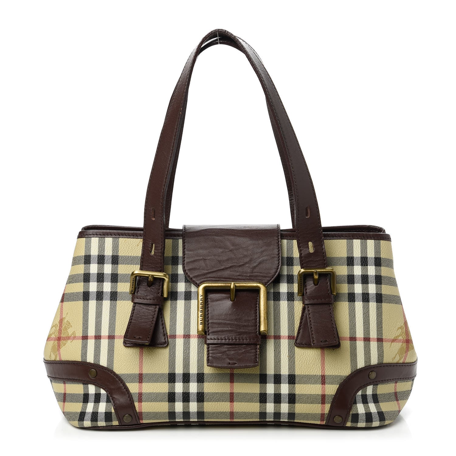 Burberry Haymarket Check Buckle Satchel Chocolate 1 of 11
