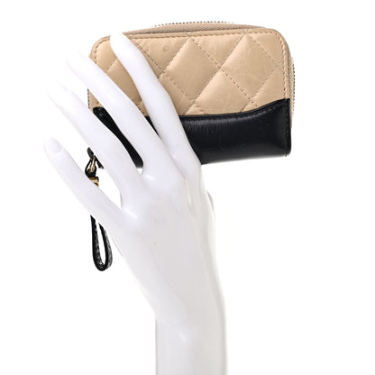 Chanel Aged Calfskin Quilted Gabrielle Zip Around Coin Purse Wallet Beige Black 2 of 12