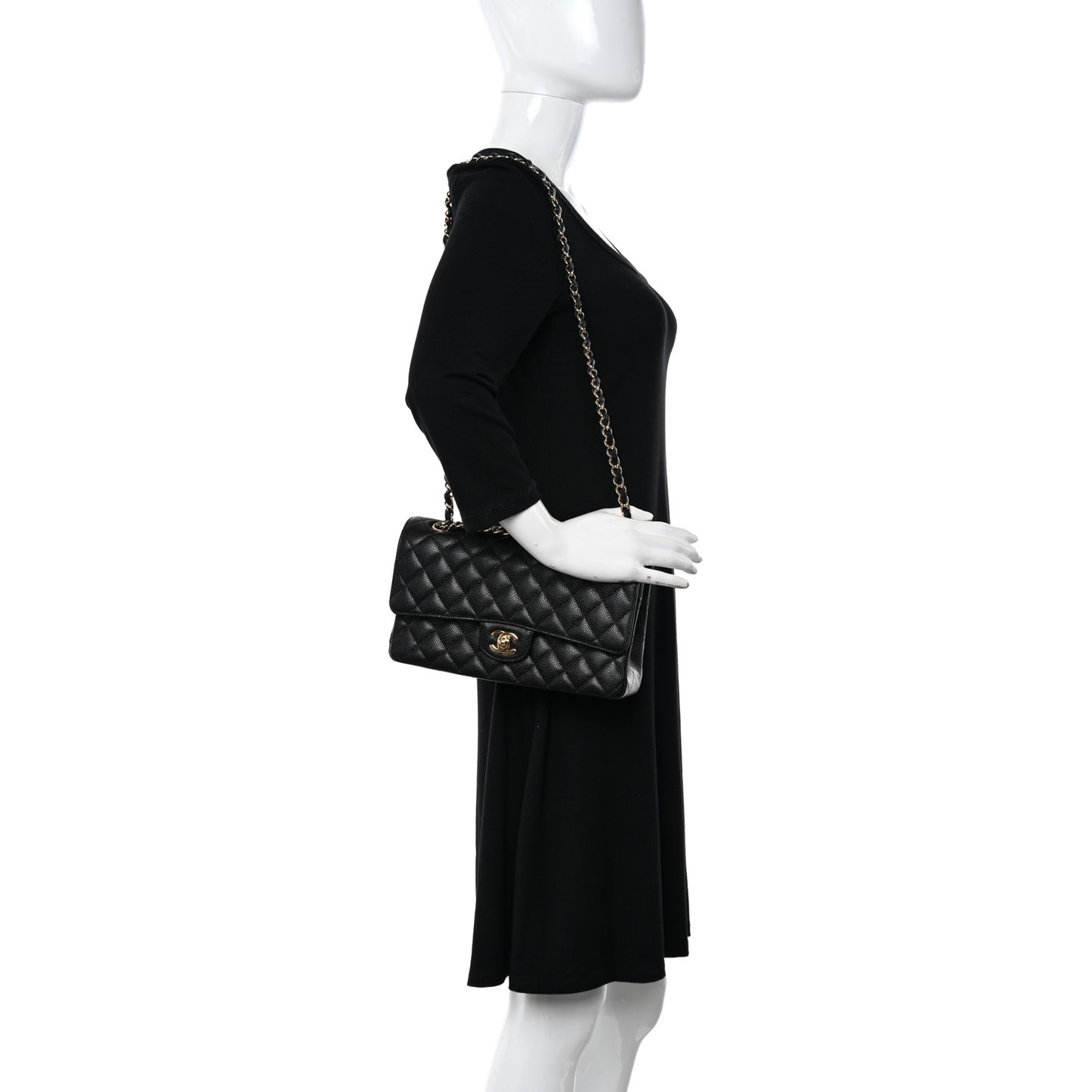 Caviar Quilted Medium Double Flap Black