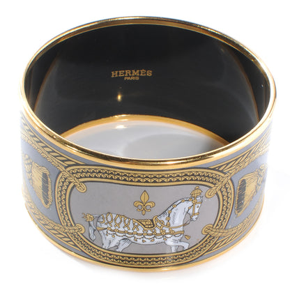 Hermes Enamel Printed Grand Apparat Extra Wide Bracelet 65 Light Grey 1 of 5