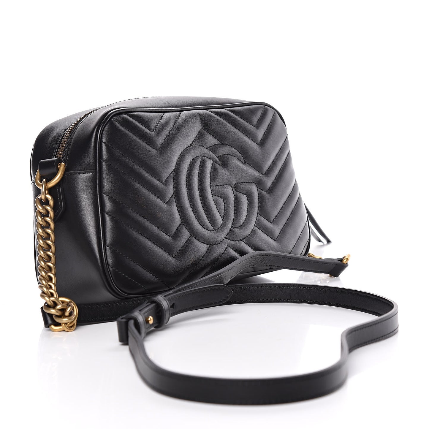 Calfskin Matelasse Small GG Marmont Chain Shoulder Bag Black