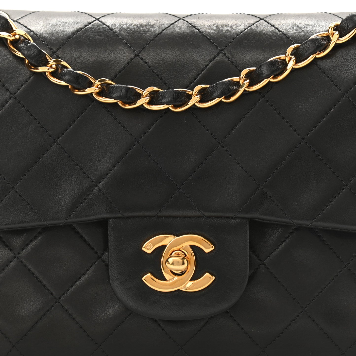 Lambskin Quilted Small Double Flap Black