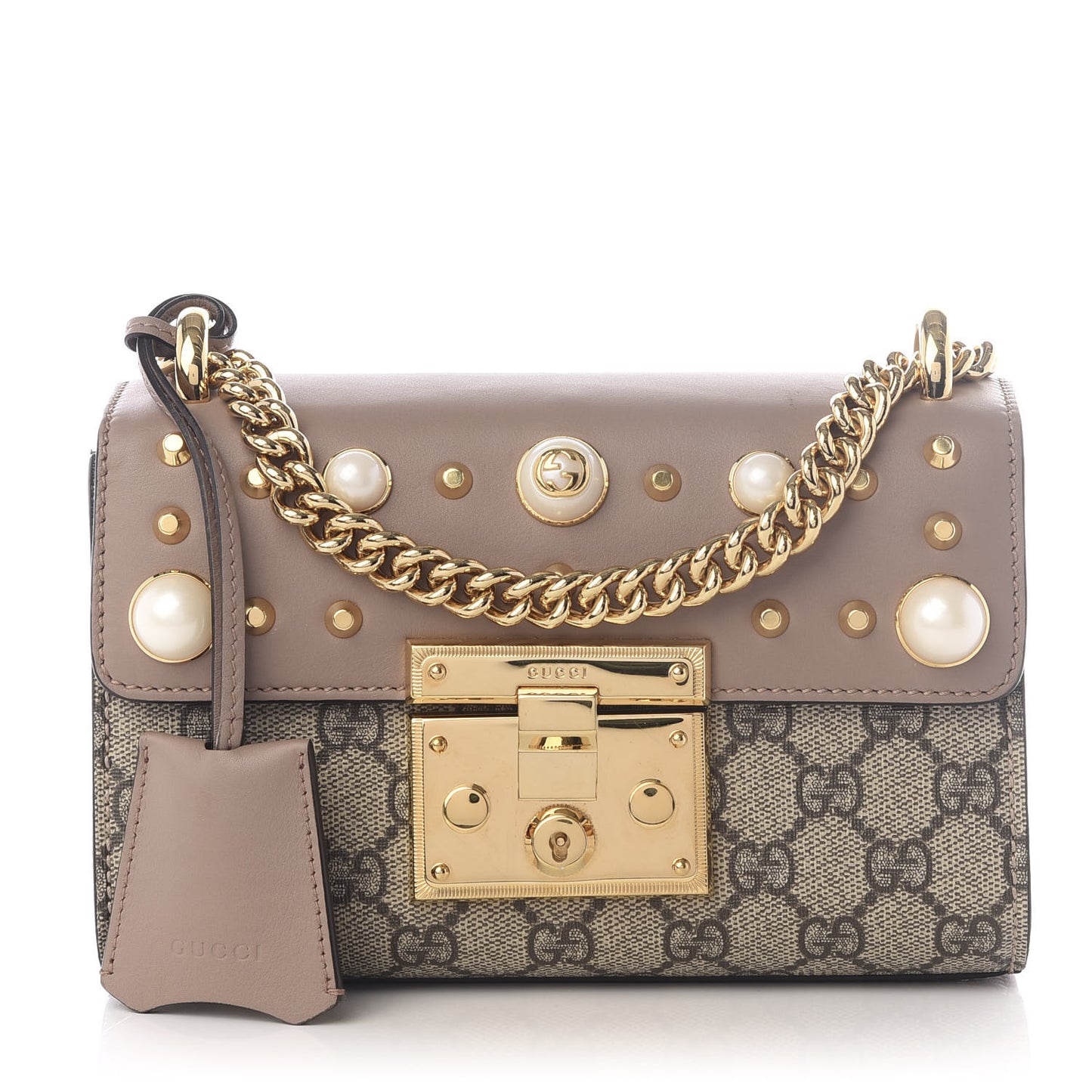 GG Supreme Monogram Studded Small Padlock Shoulder Bag Porcelain Rose