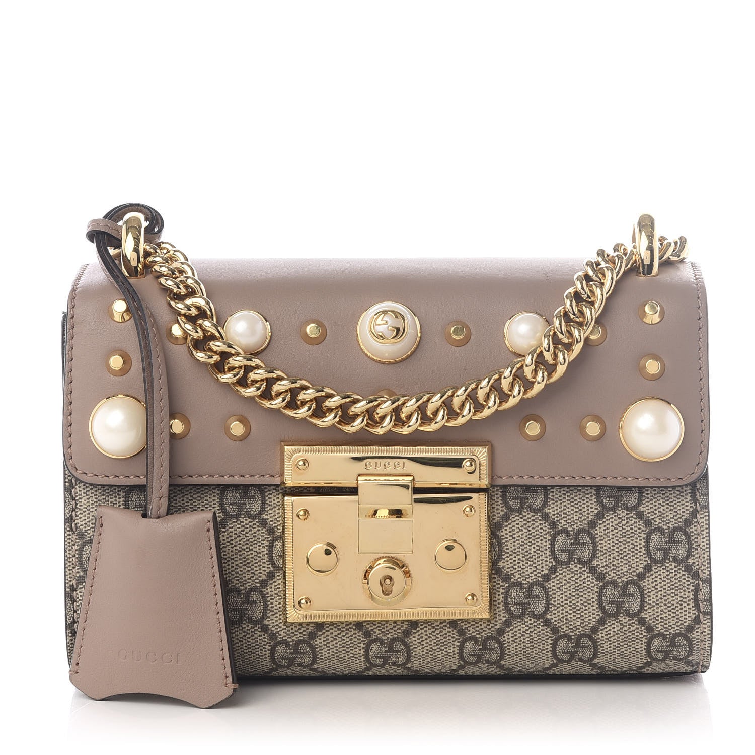 Gucci GG Supreme Monogram Studded Small Padlock Shoulder Bag Porcelain Rose 1 of 9