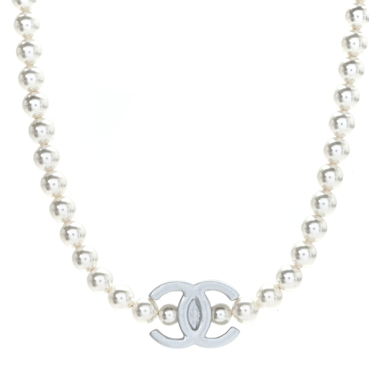 Chanel Pearl Resin CC Choker Necklace Pearly White Silver 1 of 5