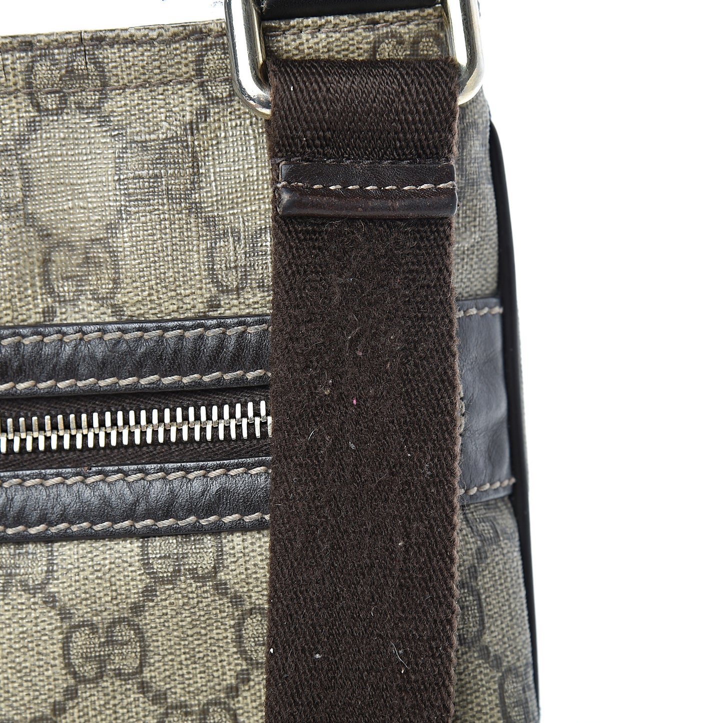 GG Supreme Monogram Selleria Calfskin Small Flat Side Zip Messenger Bag Beige Ebony Cocoa Dark Chocolate