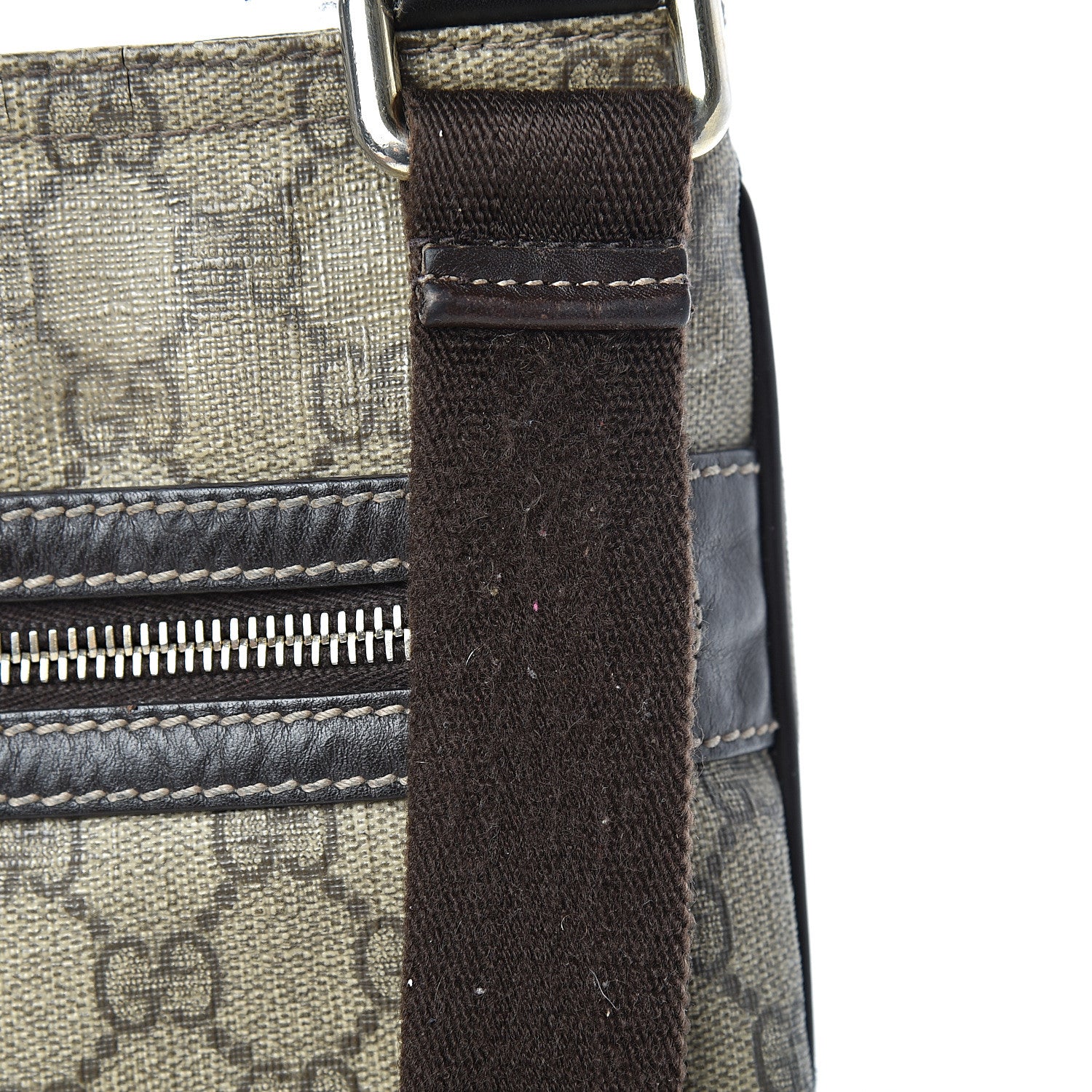 Gucci GG Supreme Monogram Selleria Calfskin Small Flat Side Zip Messenger Bag Beige Ebony Cocoa Dark Chocolate 20 of 23